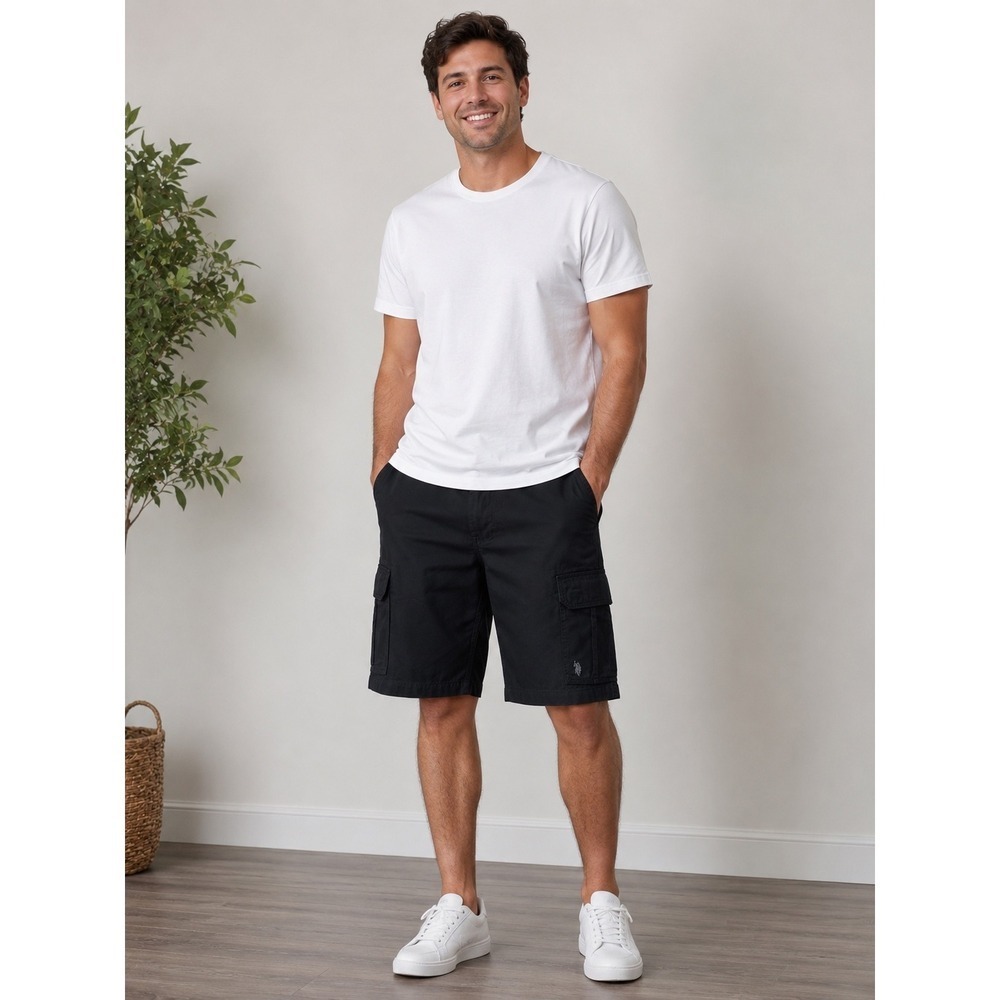 US Polo Assn Mens Cargo Shorts W40 Black Cotton Multi Pocket Casual Outdoor